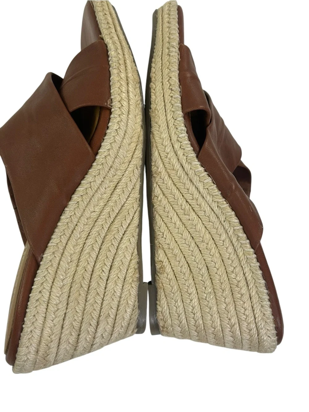 Softwalk Hastings Wedge Espadrilles brown leather cross cross size 8